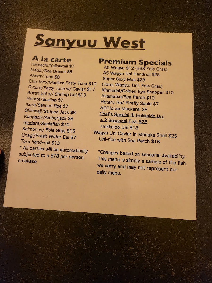 Menu Sanyuu West-9